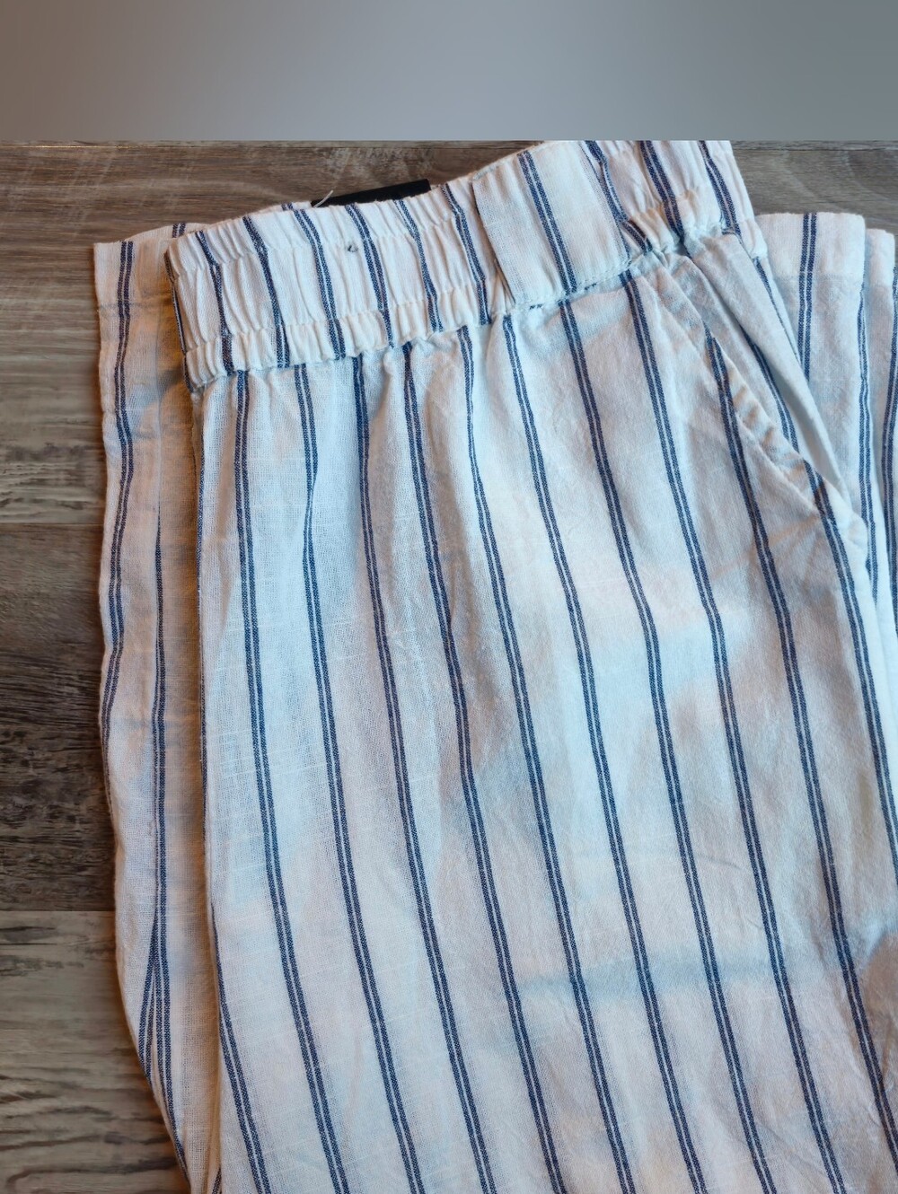 Deja Bleu Premium Wide Leg Pants L White Blue Stripe Cotton Pull On Beach NWT